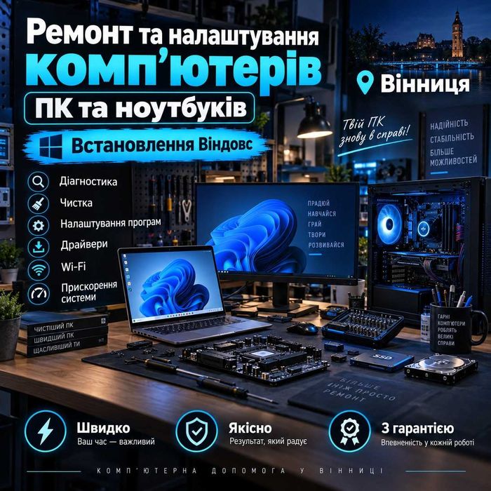 РЕМОНТ комп'ютерів | Приймаємо ПОШТОЮ | Ремонт ПК Ноутбуків Принтерів Налаштування Чистка