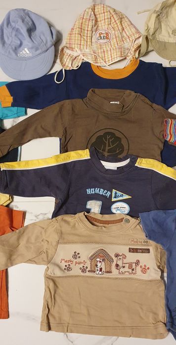 Zestaw ciuchów dla chłopca 74 cm koszulki bluzki spodnie kurtka czapki
