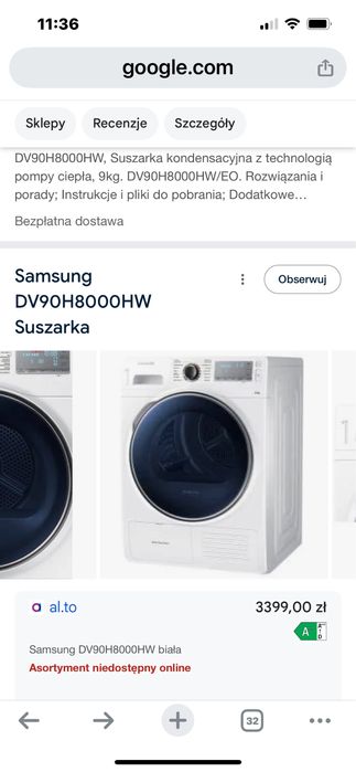 Suszarka samsung  full wypas DV90H8000HW
