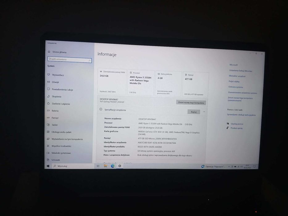 Laptop  asus tuf gaming fx505d **WZMOCNIONY**