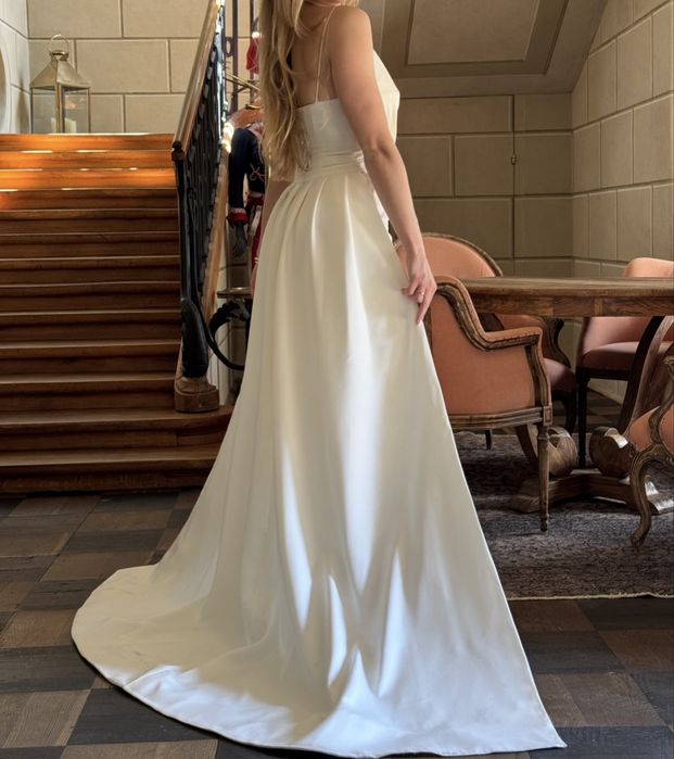 Suknia ślubna satyna biala Lavika 36 38 syrenka dopasowana tren gorset