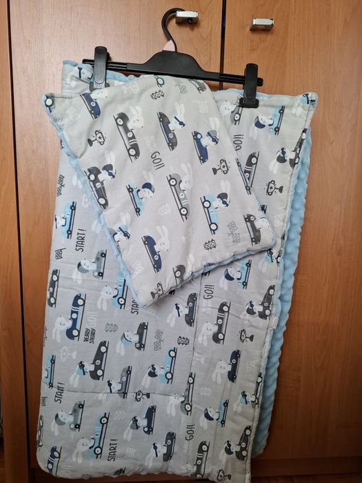 Kocyk, pościel niebieski minky, bawełna, w autka i zwierzątka