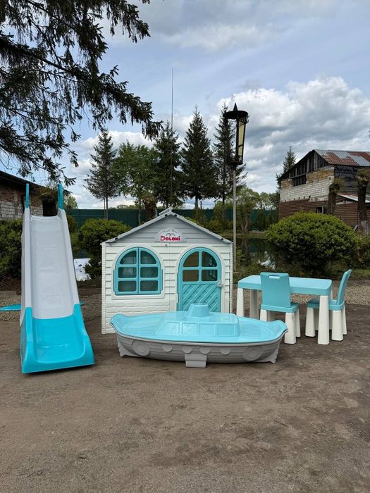 Набір для дітей будиночок гірка,пісочниця з накриттям,Будиночок,гірка