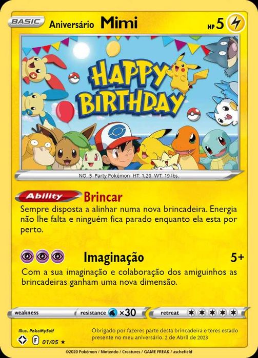 Cartas Pokémon de aniversário customizadas - 5 cartas