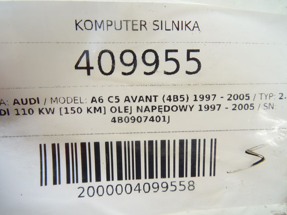 KOMPUTER SILNIKA AUDI A6 C5 4B0907401J 2.5 150KM 97-05 STEROWNIK