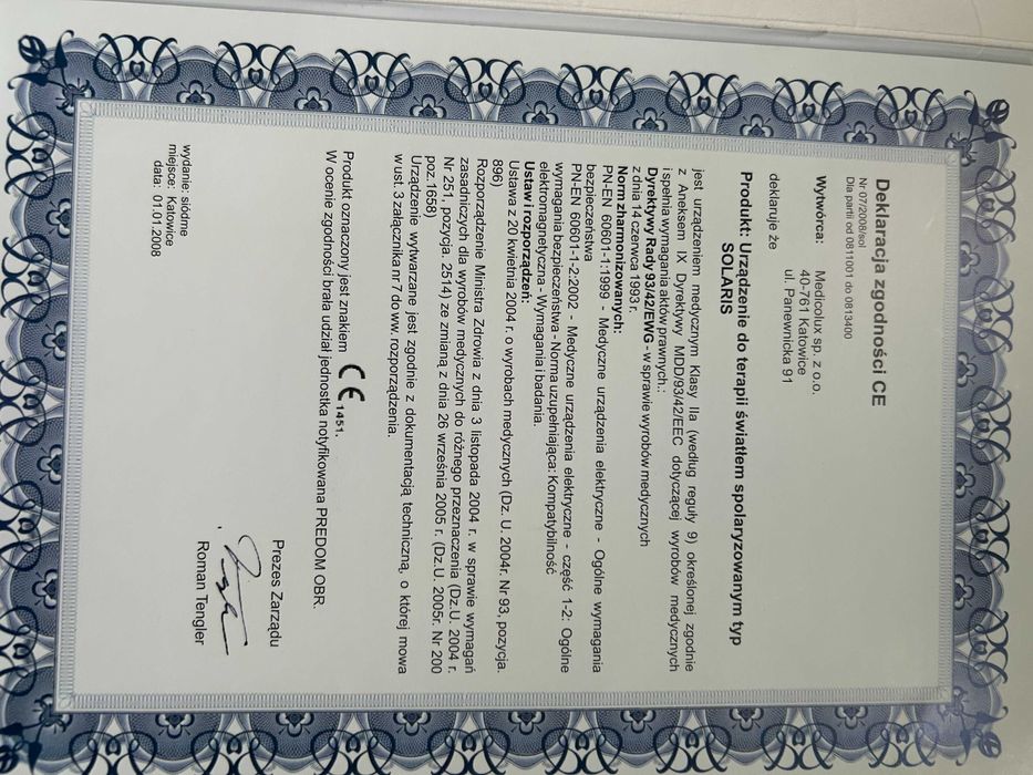 Lampa SOLARIS -  urządzenie do Światłoterapii