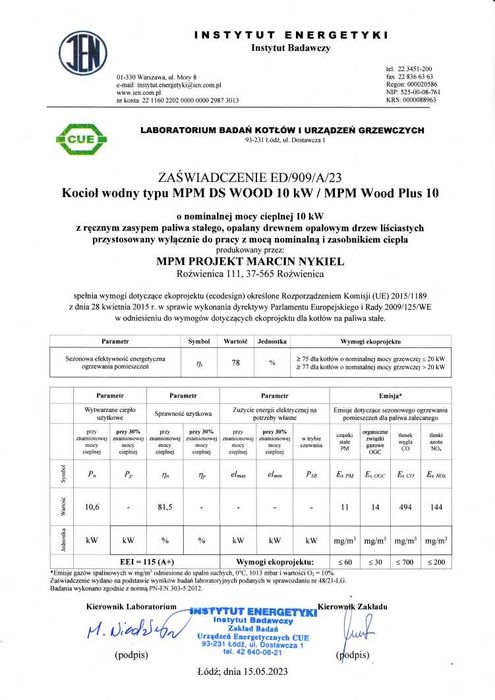 Pakiet - kocioł na drewno MPM  Wood Plus 10 kW + bufor HS B0 300