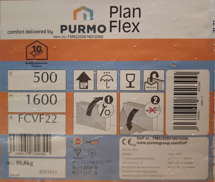 Grzejnik Purmo 500x1600, nowy