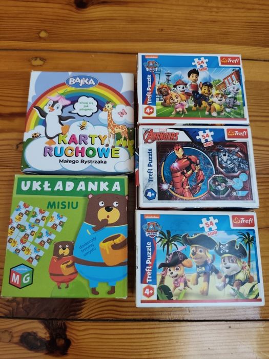 Zestaw zabawek puzzle mini 3 zestawy oraz  karty ruchowe i układanka misiu