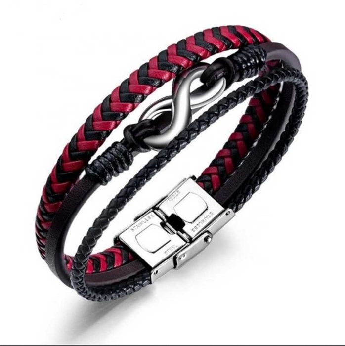 Мужской  кожаный браслет Infinity р.21