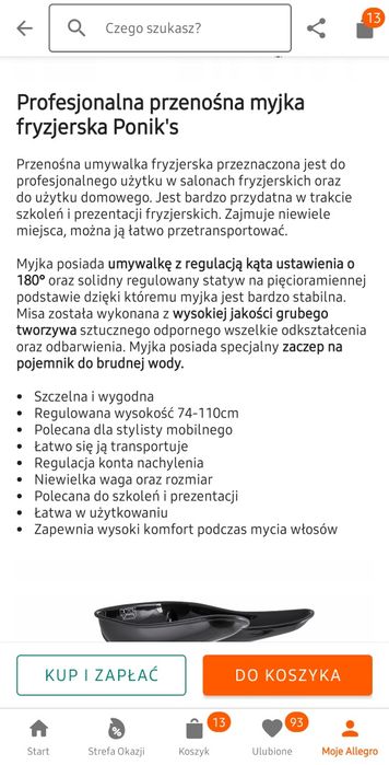 Przenośna myjka do mycia włosów Poniks NOWA