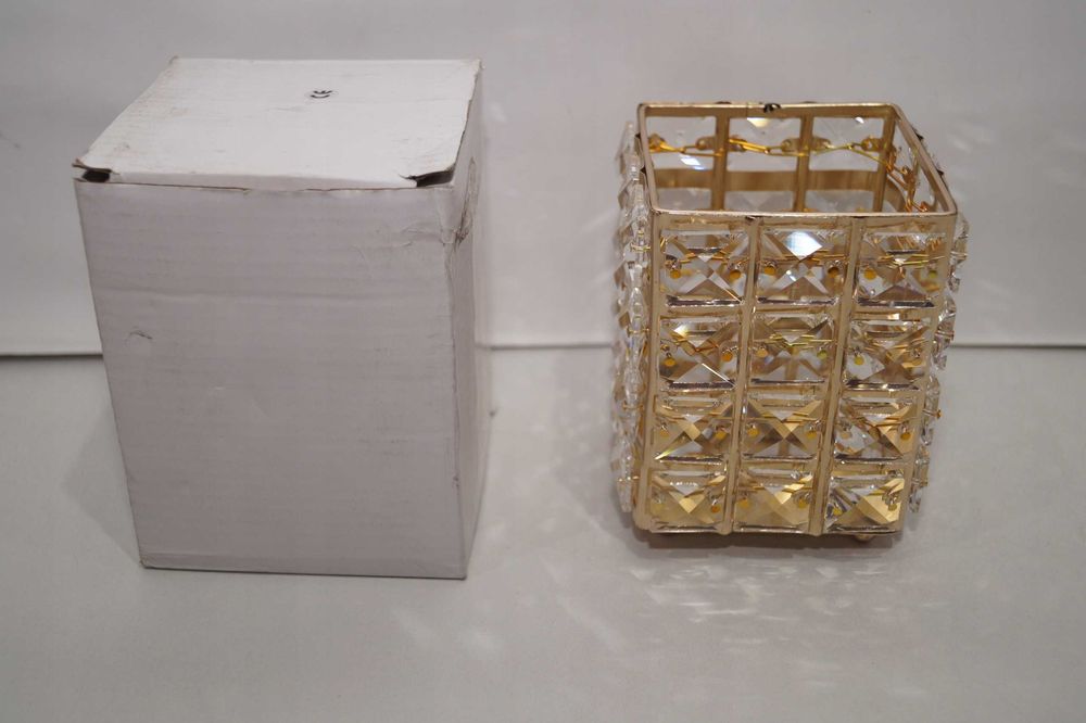 WS51 Pojemnik kryształowy PUDEŁKO organizer na pędzle kryształ złoty