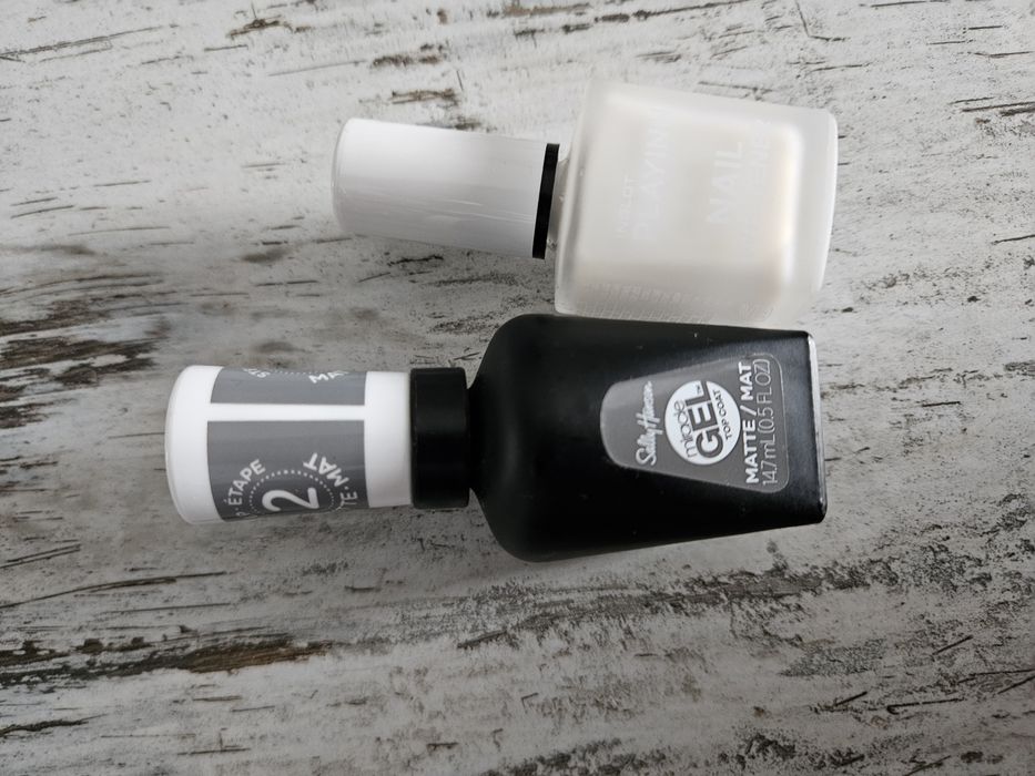 INGLOT Nail Whitener+Sally Hansen Matte Top/baza+żelowy top