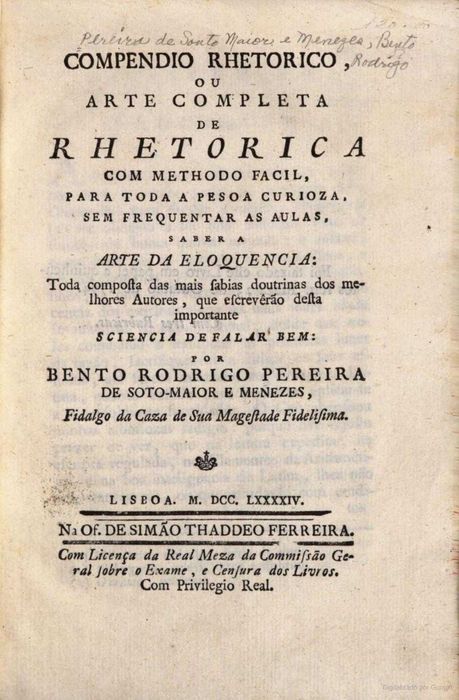 Compendio rhetorico (1794): um livro com uma história curiosa...