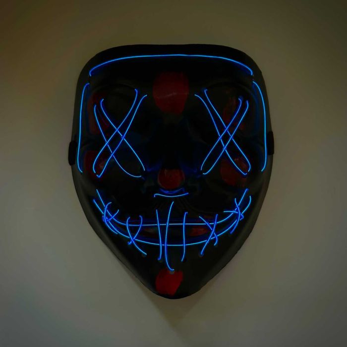 Maska Świecąca Niebieski Niebieska Halloween Halołin Kostium Przebrani