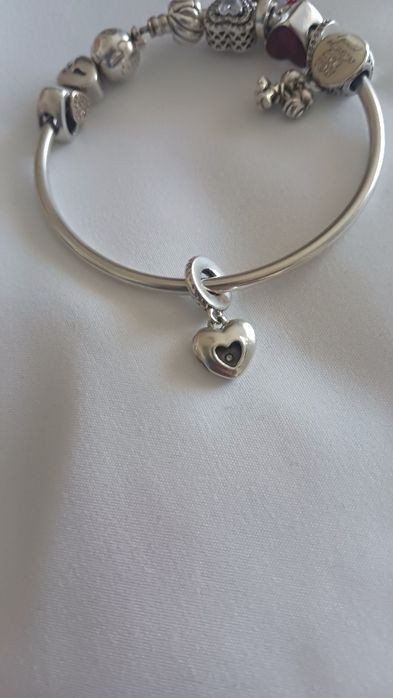 Conta pandora coracao original em prata e diamante