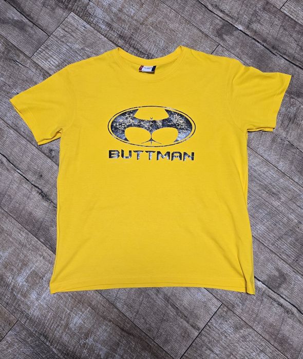 Яскрава жовта футболка з прикольним принтом Buttman (Бетмен пародія)
