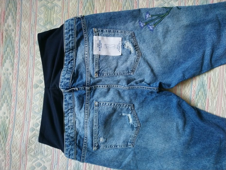 Літні джинси для вагітних 44 розмір з дирками і вишивкою