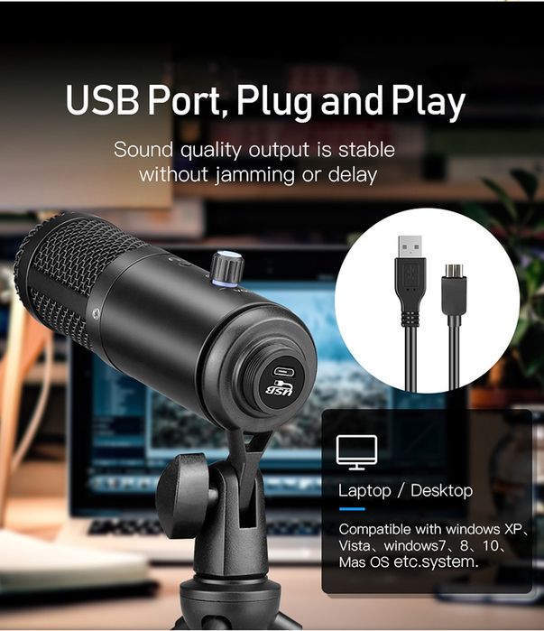 Профессиональный конденсаторный USB микрофон мікрофон для стрима