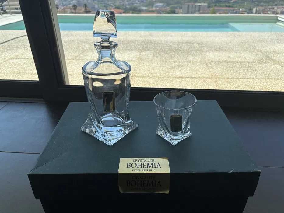 Conjunto Whisky Cristal Bohemia – Novo (Decanter + 6 Copos) c/ Estojo
