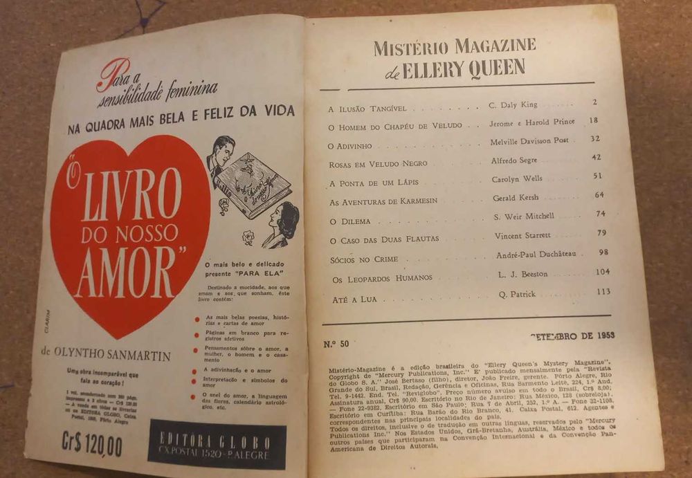 5 livros - Mistério Magazine de Ellery Queen do nº 46 ao 50, (Ano de 1953)