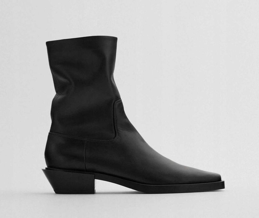 LUX,ZARA, Skórzane botki styl kowbojski 39/25,3cm