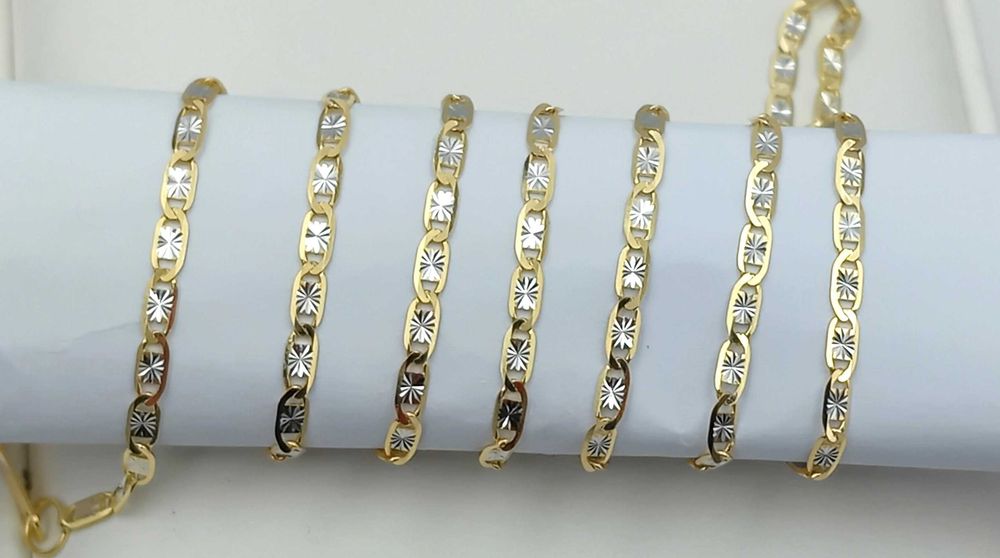 Złoty łańcuszek 45 cm próba 585 NOWy żółte i białe diamentowane złoto WYJĄTKOWY /Fajne Okazje