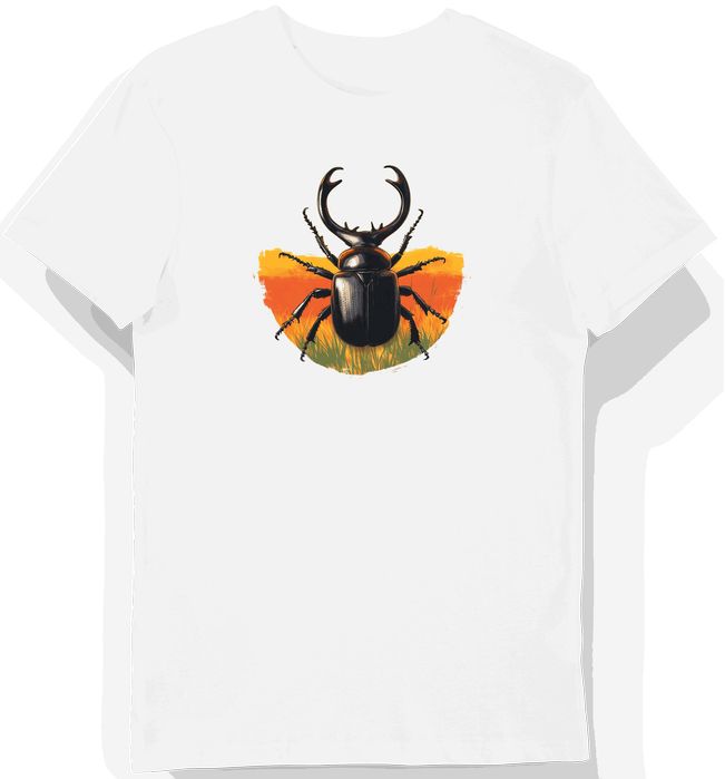 Koszulka męska biała z nadrukiem rohatyńca w polu XXL