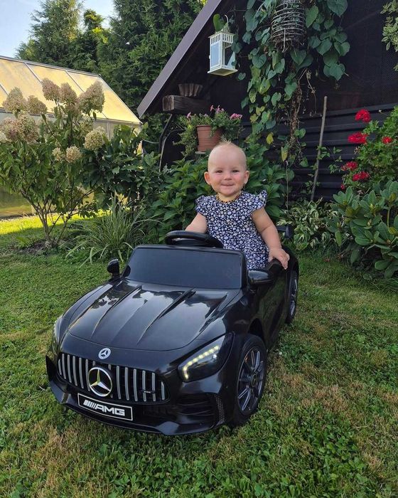 Czarne autko MERCEDES GTR dla dzieci PILOT MP3 ŚWIATŁA skóra