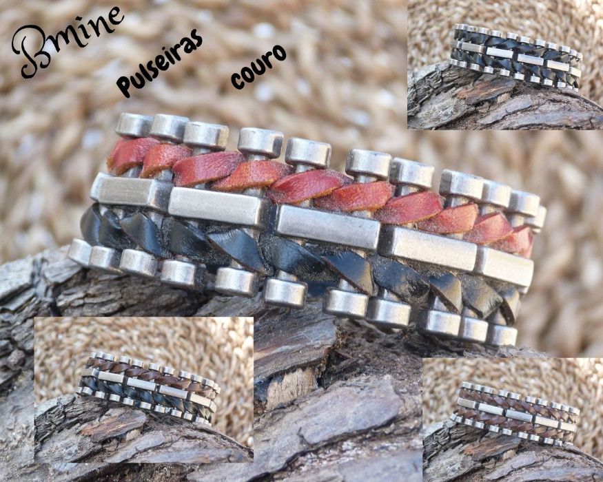 Pulseiras em couro e metal