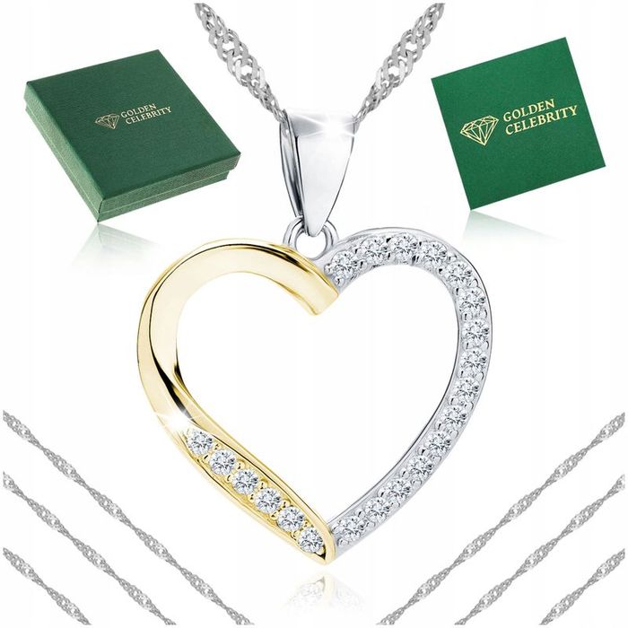 Srebrny Łańcuszek Z Serduszkiem Pr. 925 Z Cyrkoniami Na Prezent + Dedy