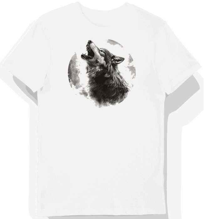 Koszulka męska biała z nadrukiem wilka w mistycznej poświacie XXL