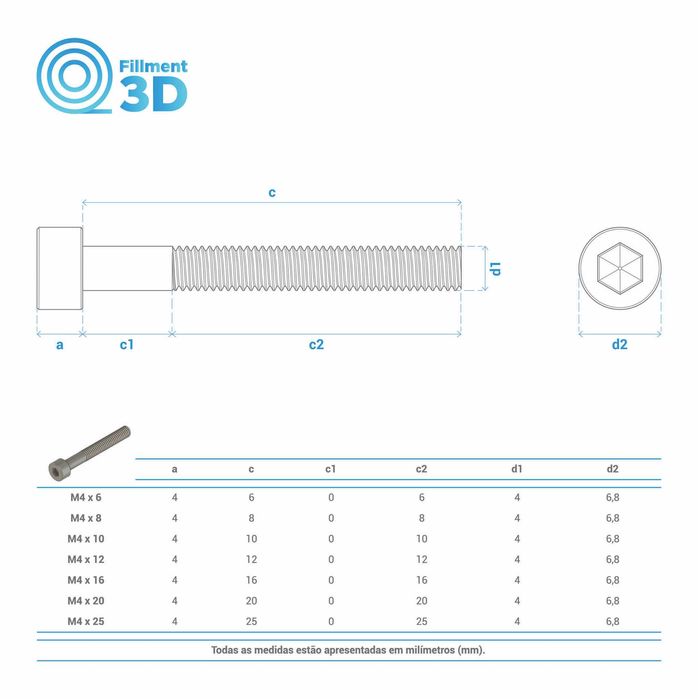 DIN 912 Parafuso sextavado interior, cabeça cilíndrica - Aço Inox A2