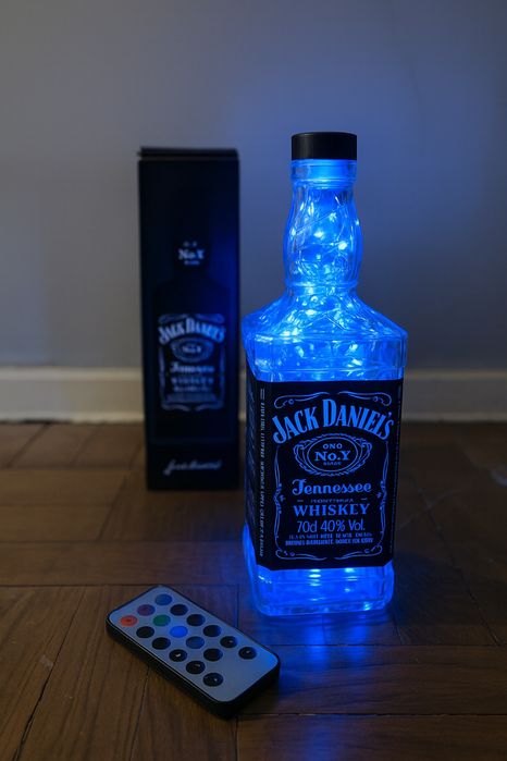 Candeeiro Retro Jack Daniel’s | Garrafa Vidro LED Multicor com Comando