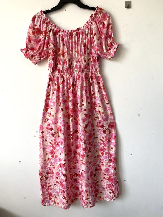 H&M kolorowa sukienka wiscoza wzory mazaje długa midi