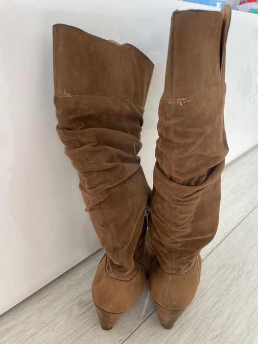 Buty damskie botki kozaki zamszowe brązowe 36