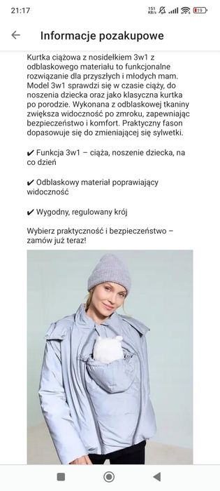 Nowa kurtka damska Bonprix 3w1 ciążowa do noszenia dzieci