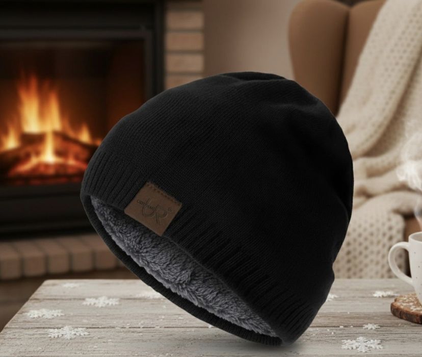 Męska zimowa snowboard ocieplana czapka polar czarna standard uni nowa