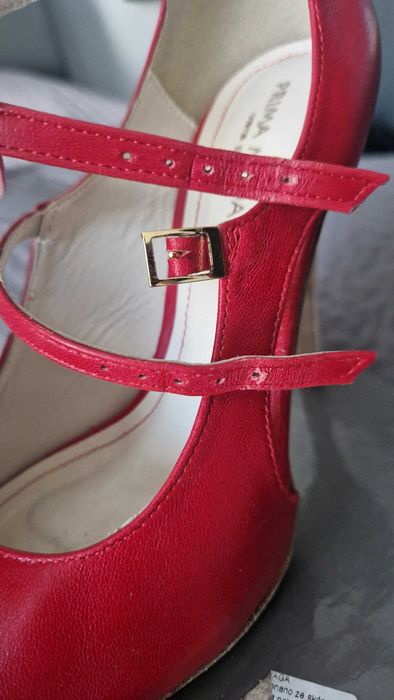 Prima moda, czerwone, seksowne, otwarte skórzane szpilki / eleganckie sandałki na szpilce, rozm. 38