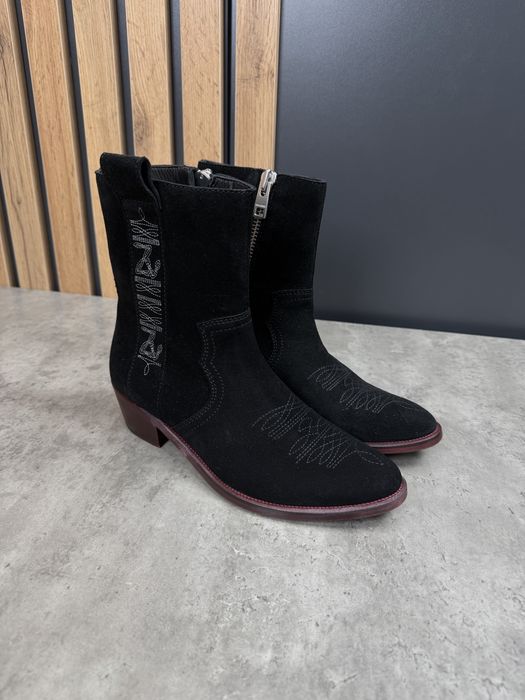 Zadig & Voltaire Black Western Suede Ankle Boots ковбойки черевики