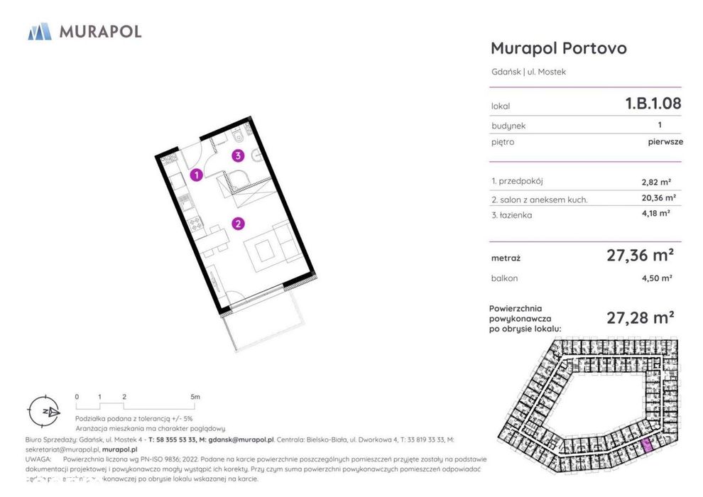 1-pokojowy apartament inwestycyjny 27m2 + balkon