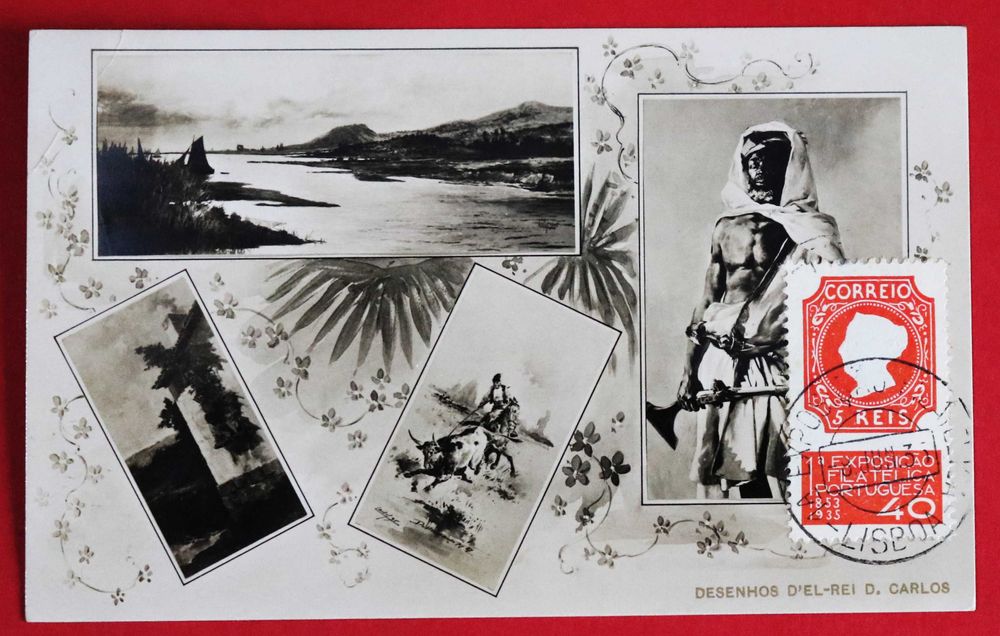 Desenhos de El-Rei D Carlos postal 1ª Expo Filatélica 1935