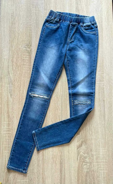 Spodnie jeansowe na gumce zdobione rurki 158/164