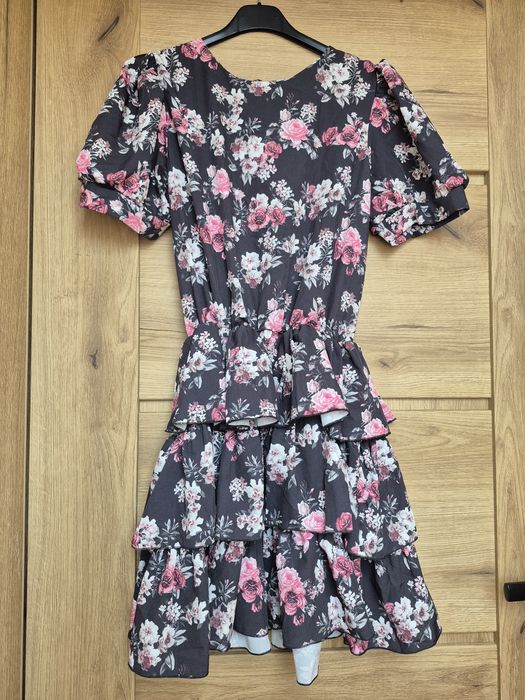Cinamoon sukienka czarna kwiaty róże vintage falbanki romantic babydoll M/L