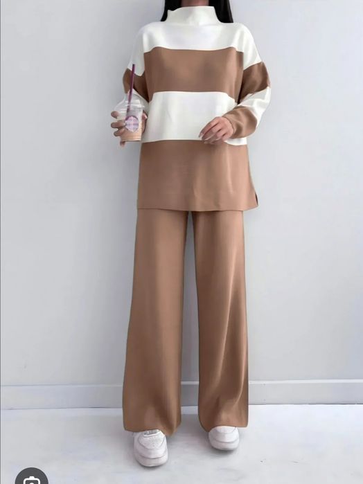 Жіночий в'язаний костюм оверсайз з штанами палаццо в ідеальному стані