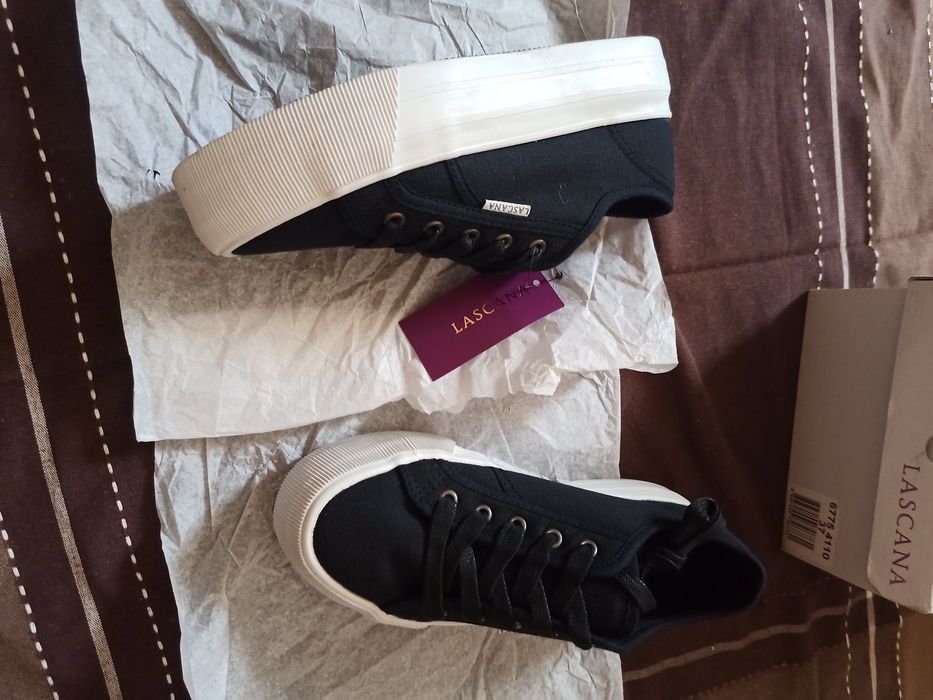 Sneakersy niskie lascana 37 platforma 4 cm gruba podeszwa czarne tramp