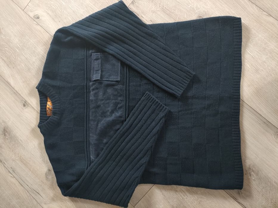 Vintage 90's Bardzo gruby ciepły sweter męski dzianinowy z welurem L