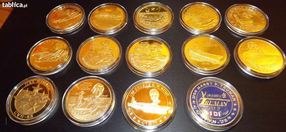 Medale US Navy platerowane złotem - 14 szt