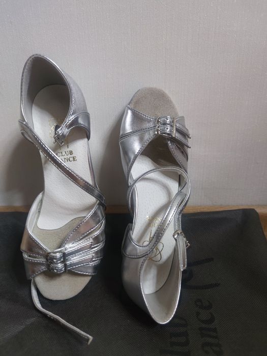 Туфли для танцев, танцевальные, натур. кожа, серебро, 21,5см стелька