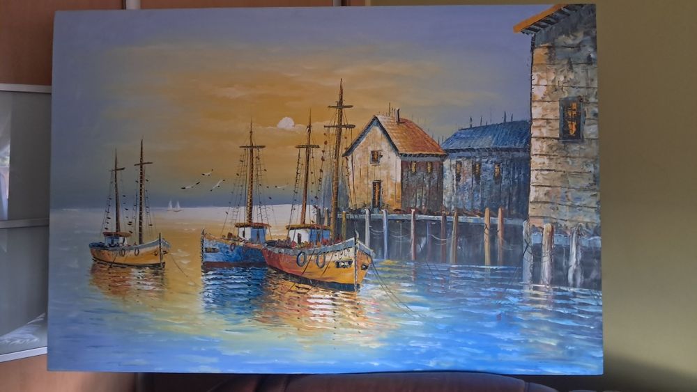 Quadro com barcos a oleo